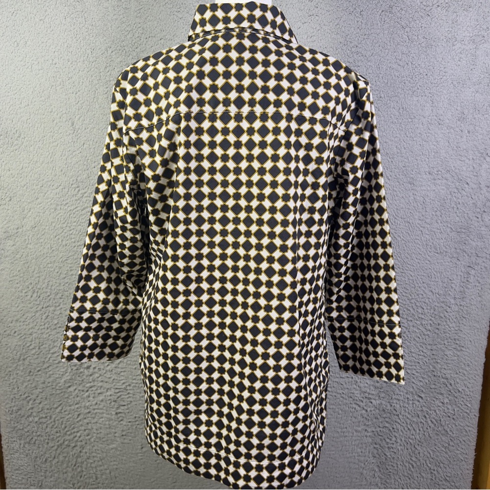 Hinson Wu Charlotte Top Womens Small Black White Geometric 3/4 Sleeve Tunic - Picture 3 of 9